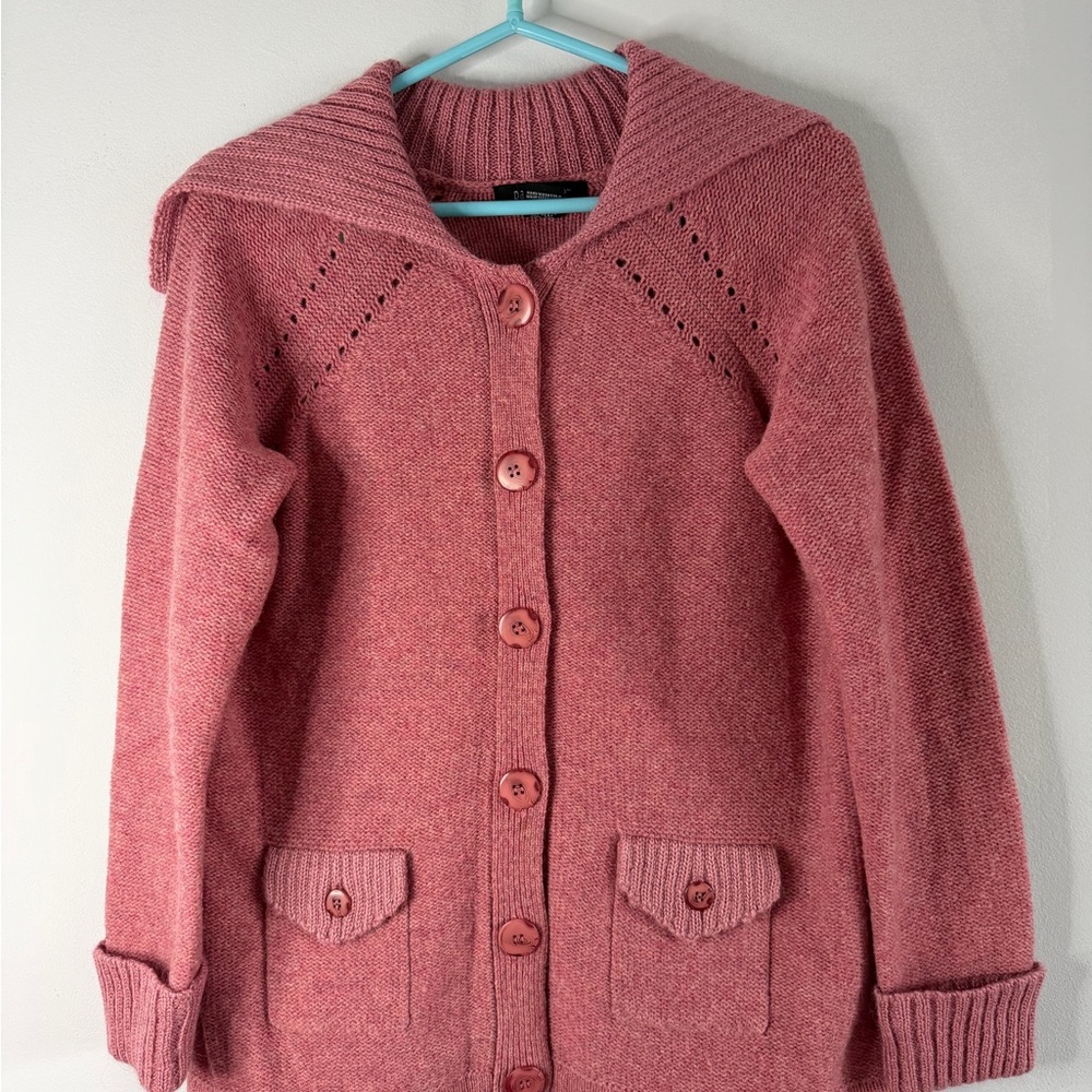 Paraphrase Pink Wool & Mohair Knit Cardigan Sweater XL Cozy Cottageco